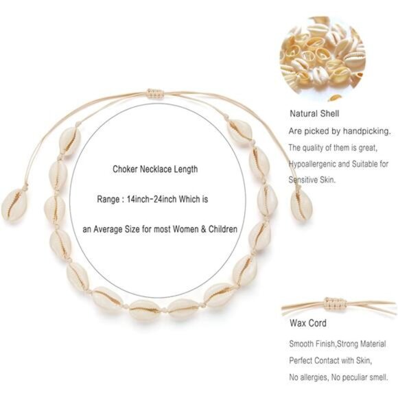 Nackiy Handmade Sea Shell Necklace for Women Summer Adjustable Natural Shell - Picture 2 of 14